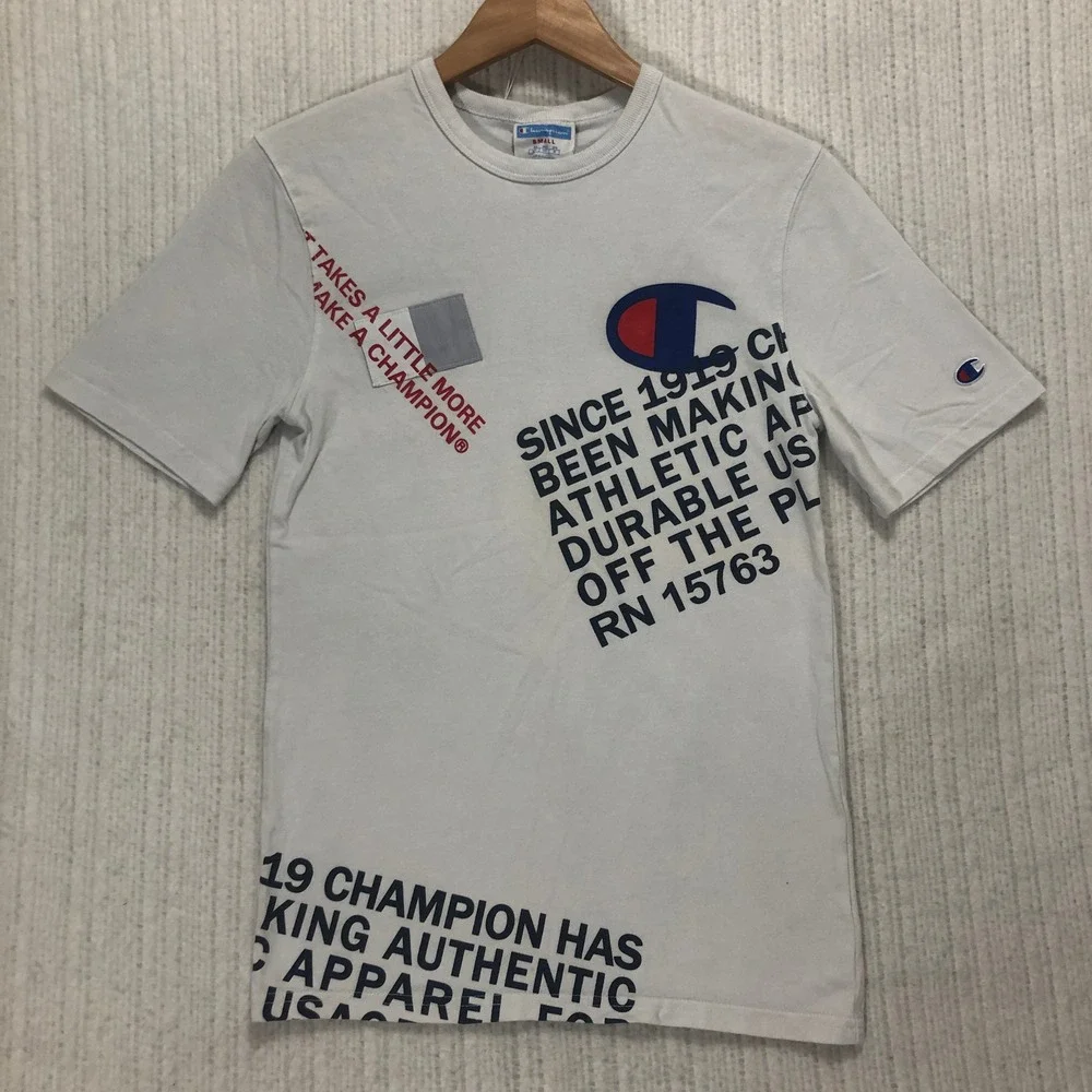 Champion‎ Graphic T Shirt Mens Small White Short Sleeve Crew Neck Logo Tee - Picture 3 of 7